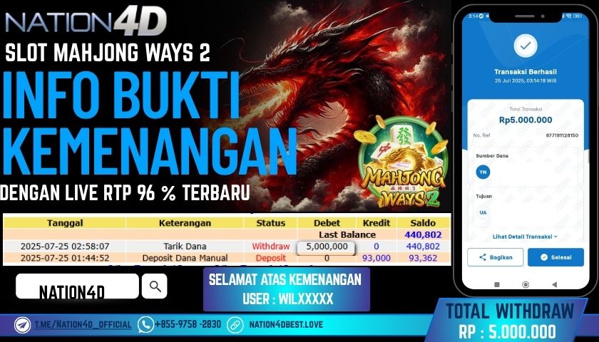 NATION4D – SLOT MAHJONG WAYS 2 RP.5,000,000 LUNAS!!