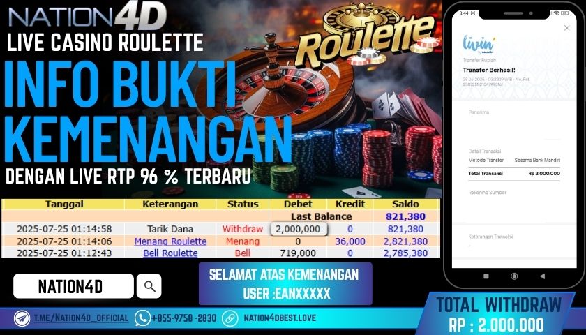 NATION4D – LIVE CASINO ROULETTE RP.2,000,000 LUNAS!!