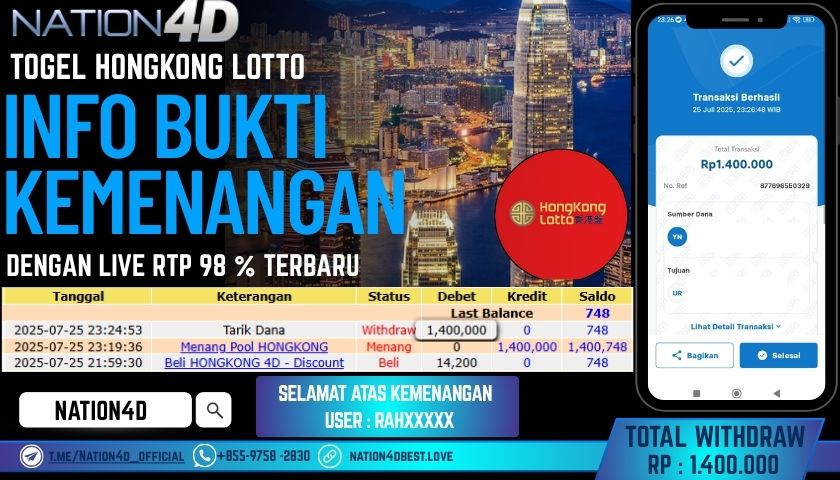 NATION4D – TIGEL HONGKONG LOTTO RP.1,400,000 LUNAS!!