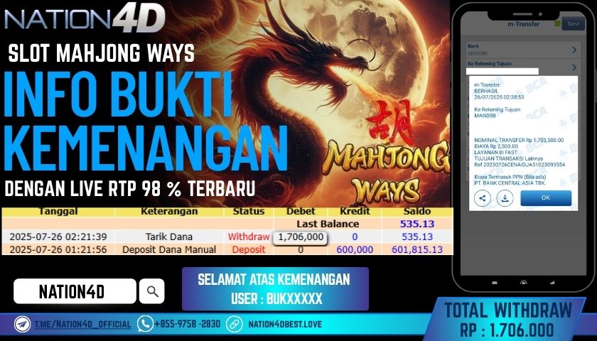 NATION4D – SLOT MAHJONG WAYS RP.1,706,000 LUNAS!!