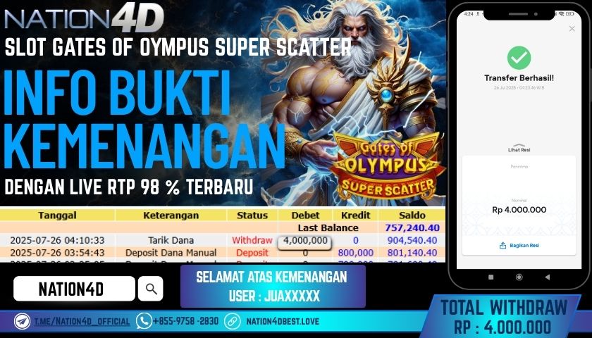 NATION4D – SLOT GATES OF OLYMPUS SUPER SCATTER RP.4,000,000 LUNAS!!