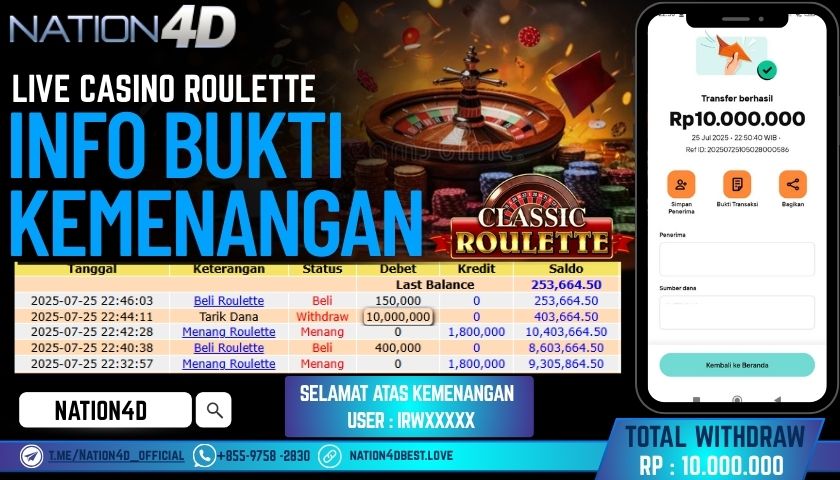 NATION4D -LIVE CASINO ROULETTE     RP. 10,000,000 LUNAS!!