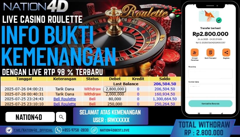 NATION4D – LIVE CASINO ROULETTE RP.2,800,000 LUNAS!!