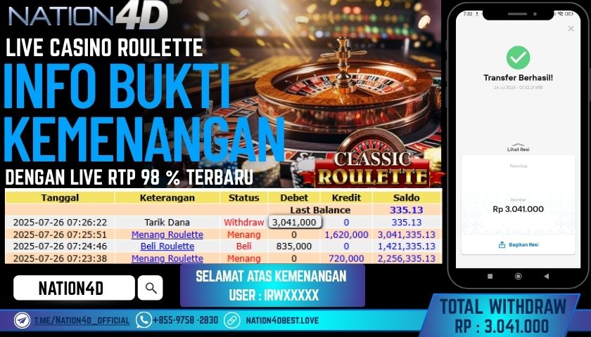 NATION4D – LIVE CASINO ROULETTE RP.3,041,000 LUNAS!!