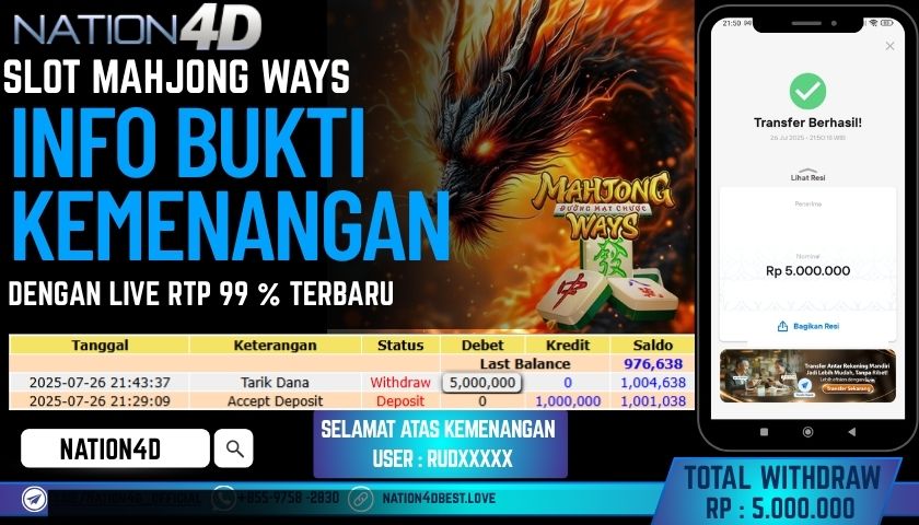 NATION4D – SLOT MAHJONG WAYS RP.5,000,000 LUNAS!!