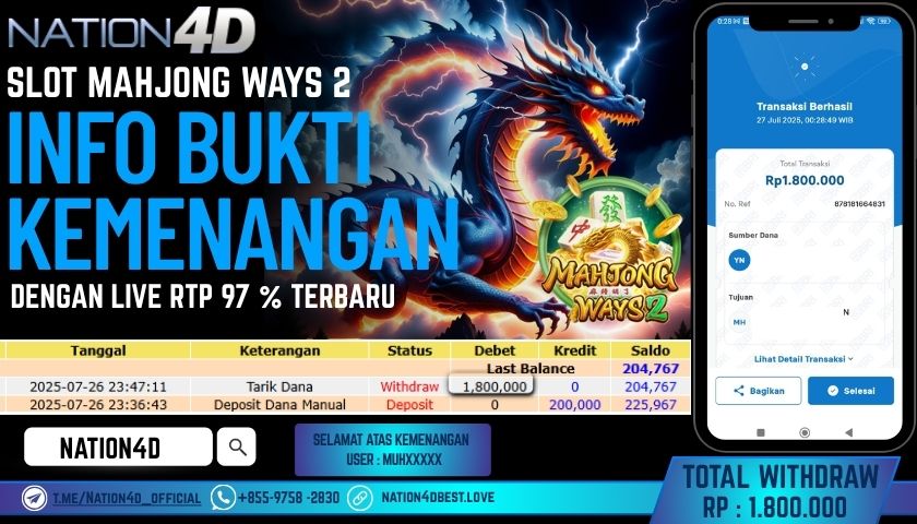 NATION4D – SLOT MAHJONG WAYS 2 RP.1,800,000 LUNAS!!