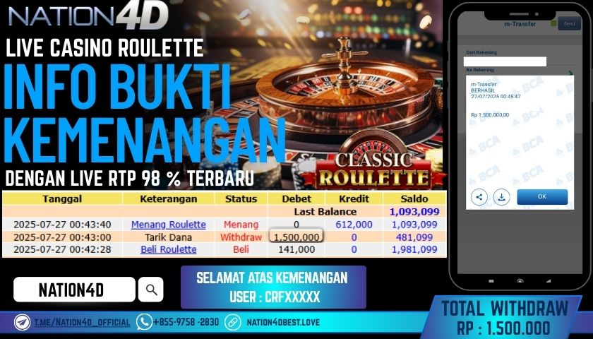NATION4D – LIVE CASINO ROULETTE RP.1,500,000 LUNAS!!