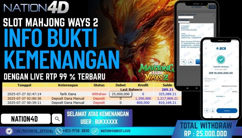 NATION4D – SLOT MAHJONG WAYS 2 RP.25,000,000 LUNAS!!