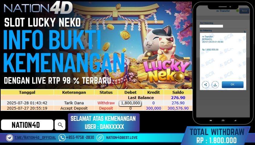 NATION4D – SLOT LUCKY NEKO RP.1,800,000 LUNAS!!
