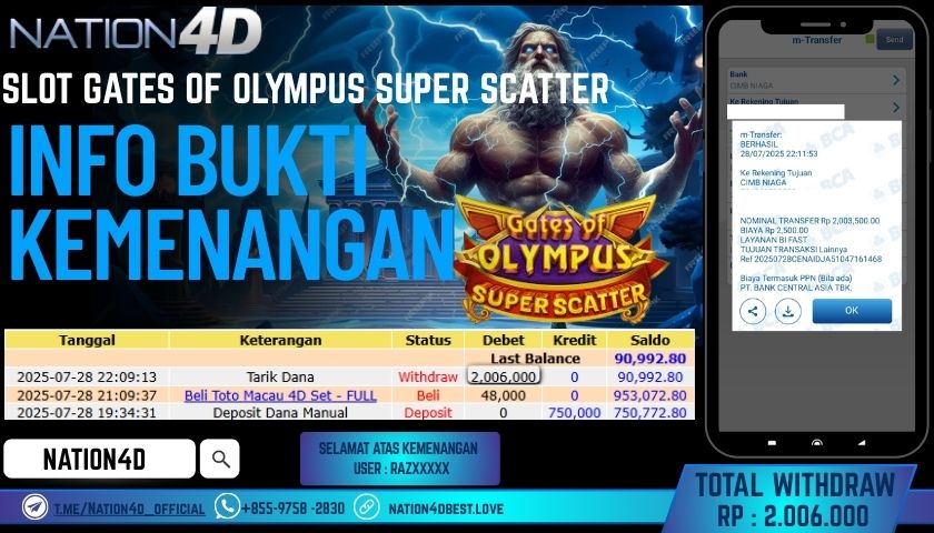 NATION4D – SLOT GATES OF OLYMPUS SUPER SCATTER RP.2,006,000 LUNAS!!