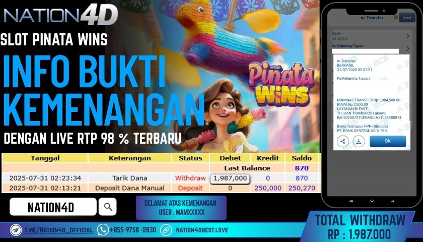 NATION4D – SLOT PINATA WINS RP.1,987,000 LUNAS!!