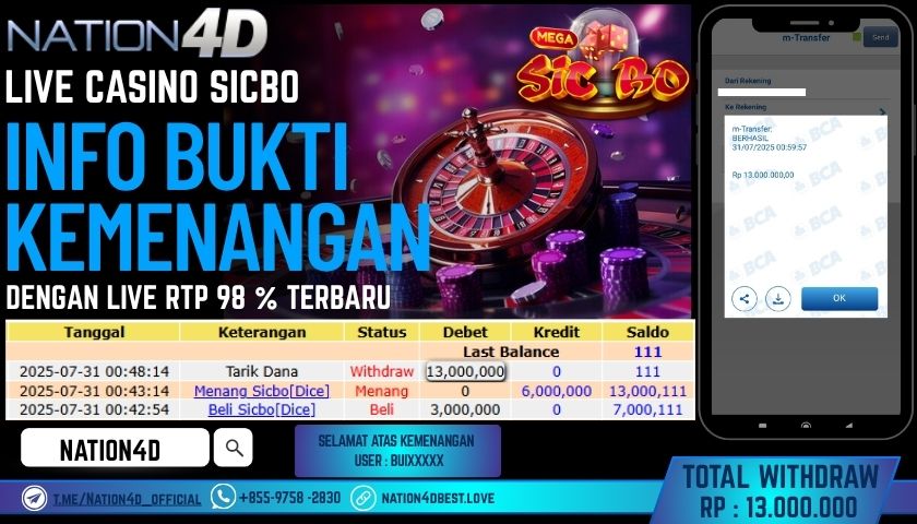NATION4D – LIVE CASINO SICBO RP.13,000,000 LUNAS!!