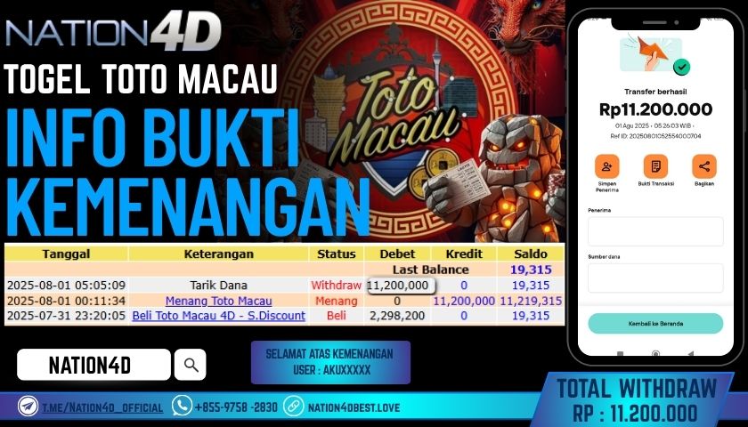 NATION4D – TOGEL TOTO MACAU RP.11,200,000 LUNAS!!