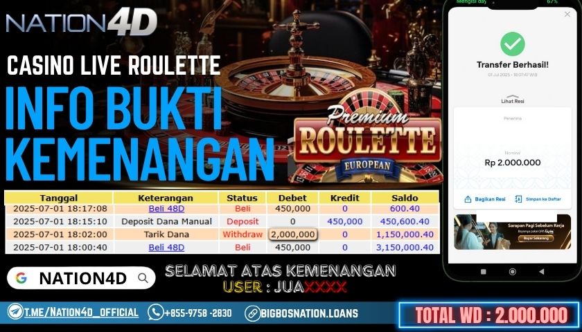 NATION4D -CASINO LIVE ROULETTE RP.2,000,000 LUNAS!!
