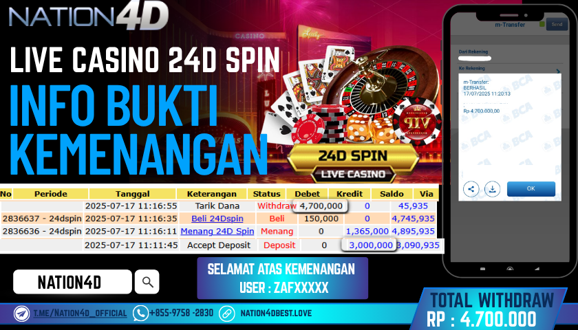 NATION4D – LIVE CASINO 24D SPIN RP.4,700,000 LUNAS!!