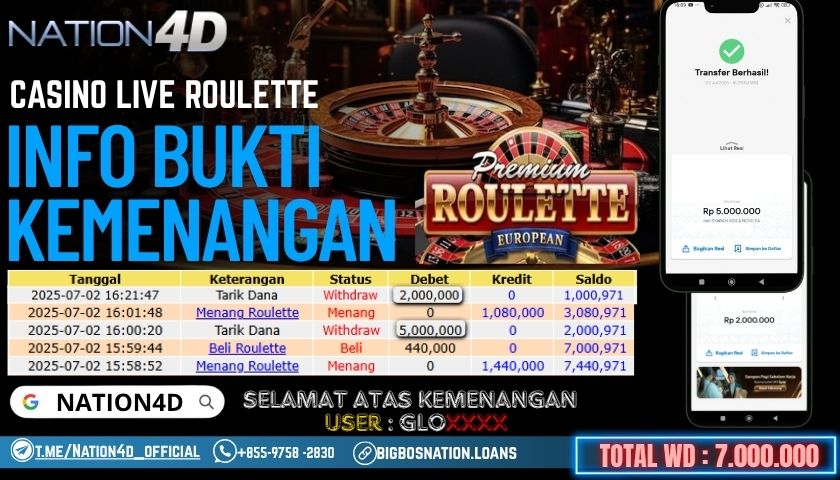 NATION4D -CASINO LIVE ROULETTE RP.7,000,000 LUNAS!!