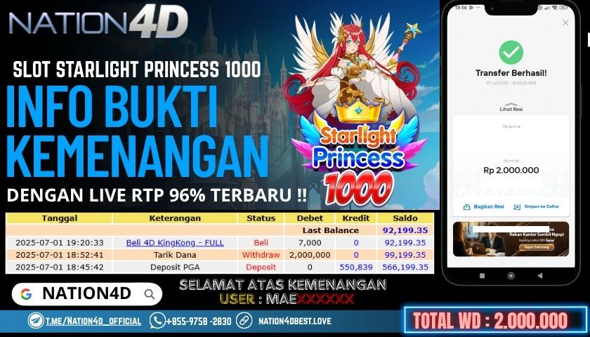 NATION4D -SLOT STARLIGHT PRINCES 1000                        RP.2,000,000 LUNAS!!