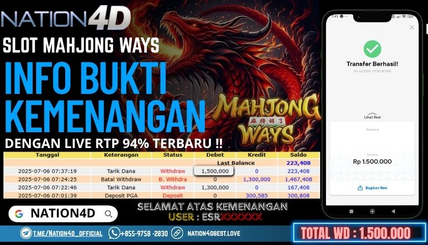NATION4D -SLOT MAHJONG WAYS RP.1,500,000 LUNAS!!