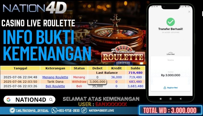 NATION4D -CASINO LIVE ROULETTE RP.3,000,000 LUNAS!!