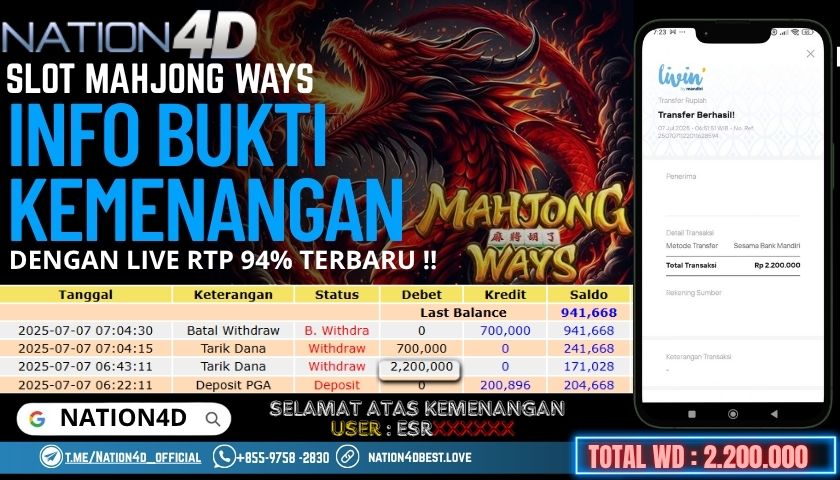 NATION4D -SLOT MAHJONG WAYS RP.2,200,000 LUNAS!!