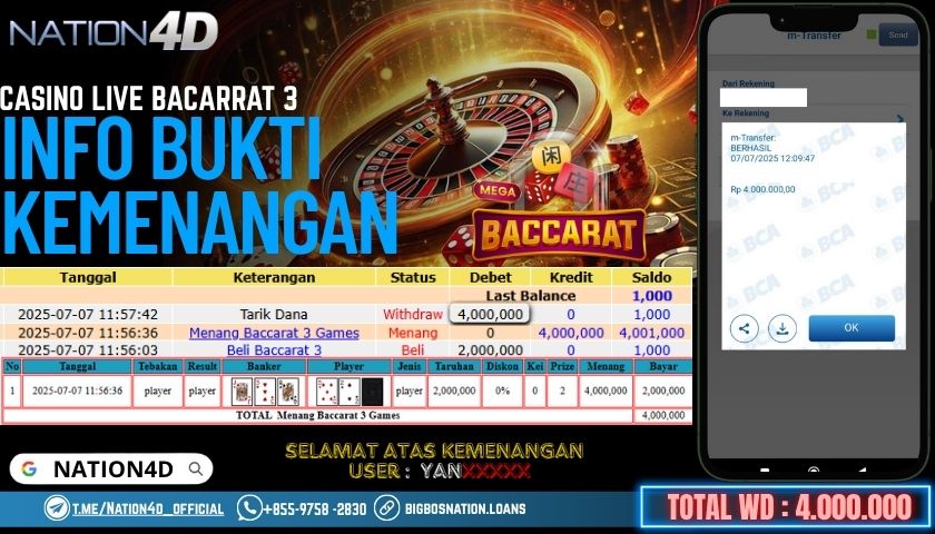 NATION4D -CASINO LIVE BACCARAT RP.4.000.000LUNAS!!