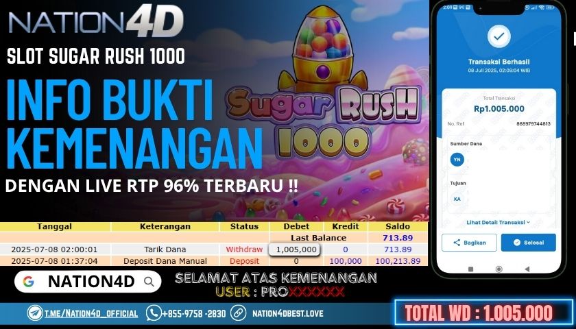 NATION4D -SLOT SUGAR RUSH 1000 RP.1,005,000 LUNAS!!