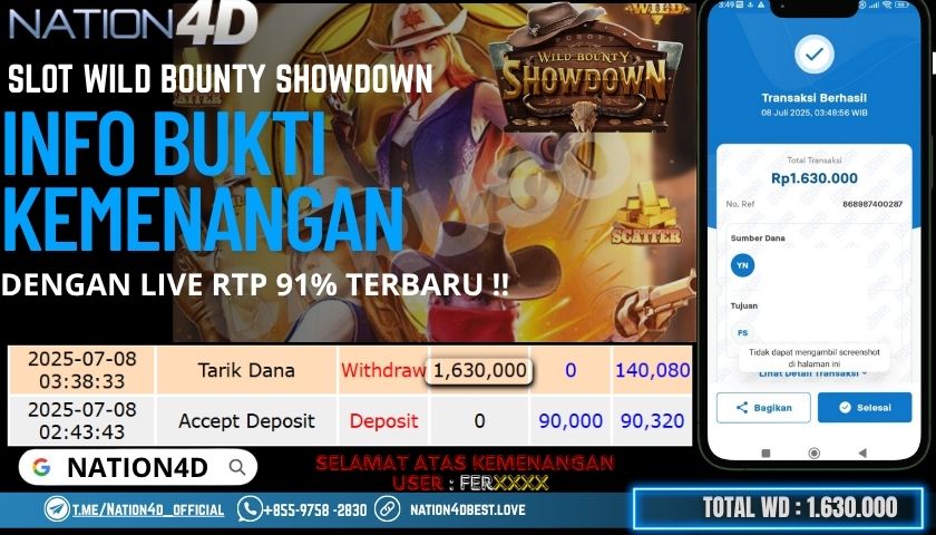 NATION4D -SLOT WILD BOUNTY SHOWDOWN RP.1,630,000 LUNAS!!