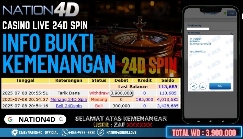 NATION4D -CASINO LIVE 24D SPIN RP.3,900,000 LUNAS!!