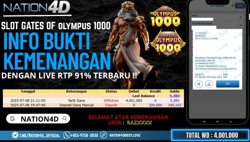 NATION4D -SLOT GATES OF OLYMPUS 1000 RP.4,001,000 LUNAS!!