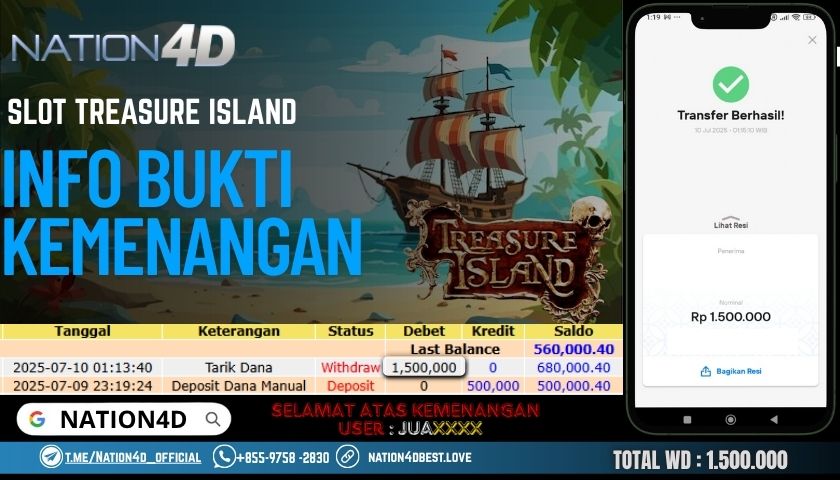 NATION4D -SLOT TREASURE ISLAND RP.1,500,000 LUNAS!!