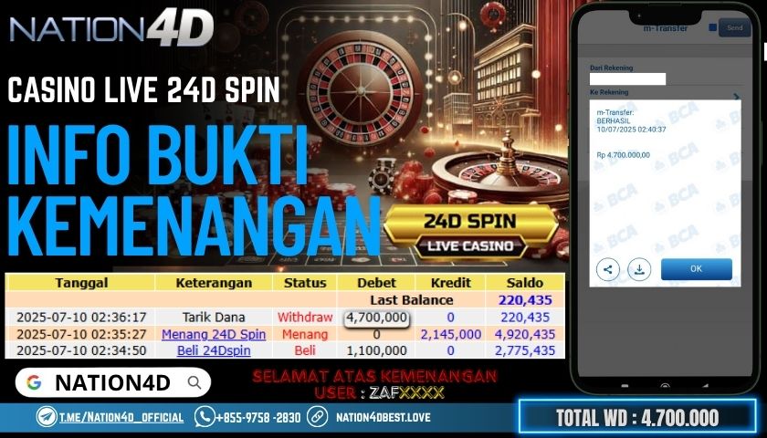 NATION4D -CASINO LIVE 24D SPIN RP.4,700,000 LUNAS!!