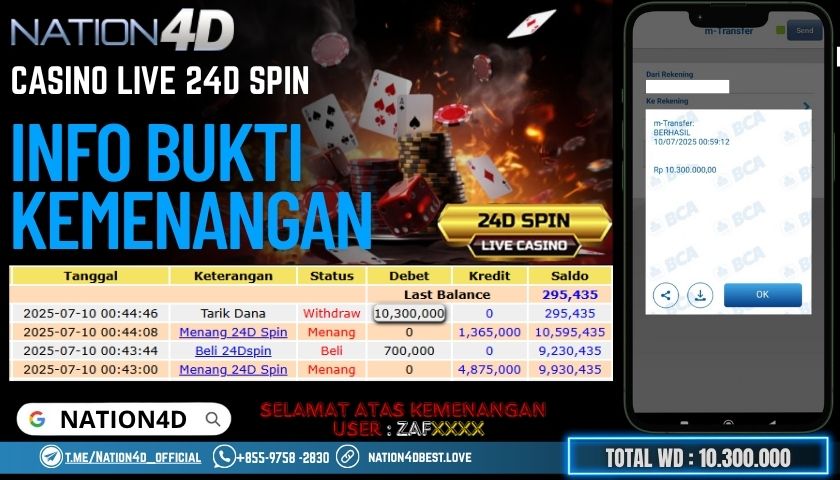 NATION4D -CASINO LIVE 24D SPIN RP.10,300,000 LUNAS!!