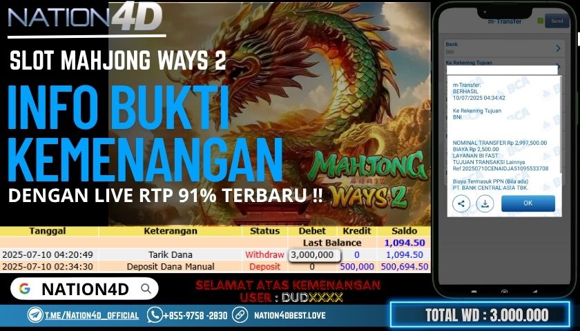 NATION4D -SLOT MAHJONG WAYS 2 RP.3,000,000 LUNAS!!