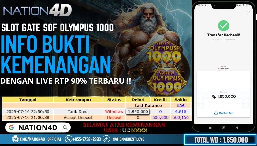 NATION4D -SLOT GATES OF OLYMPUS 1000 RP.1,850,000 LUNAS!!