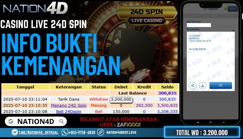 NATION4D -CASINO LIVE 24D SPIN RP.3,200,000 LUNAS!!