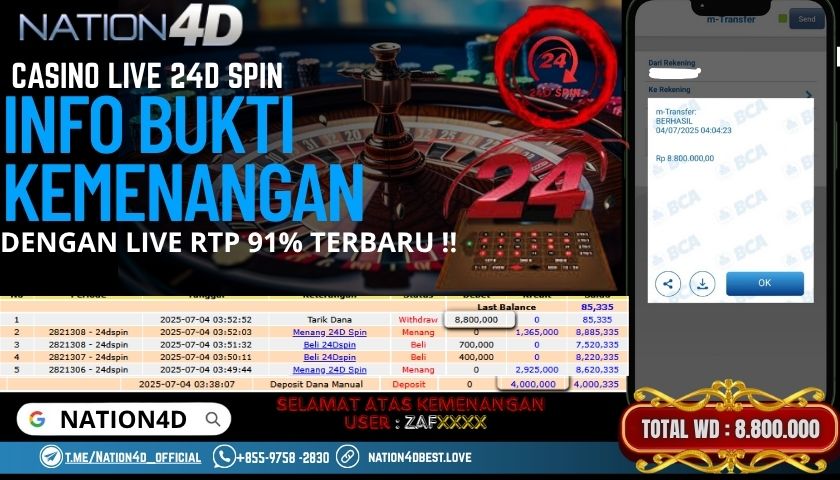 NATION4D -CASINO LIVE 24D SPIN RP.8,800,000 LUNAS!!