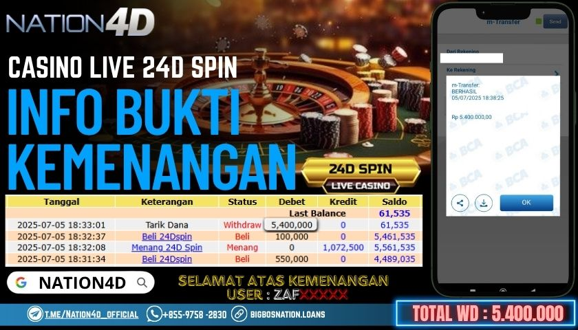 NATION4D -CASINO LIVE 24D SPIN RP.5,400,000 LUNAS!!