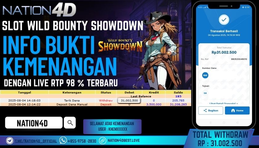 NATION4D – SLOT WILD BOUNTY SHOWDOWN RP.31,002,500 LUNAS!!