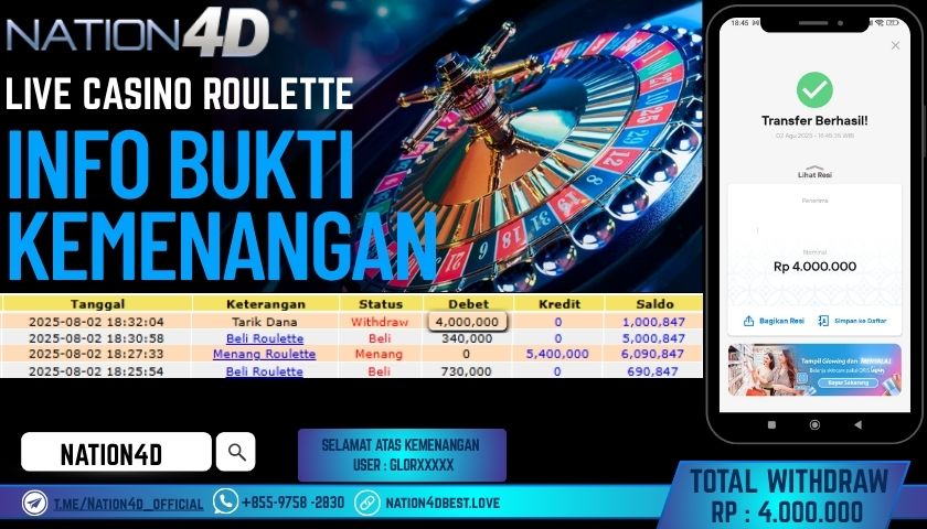 NATION4D – LIVE CASINO ROULETTE RP.4,000,000 LUNAS!!