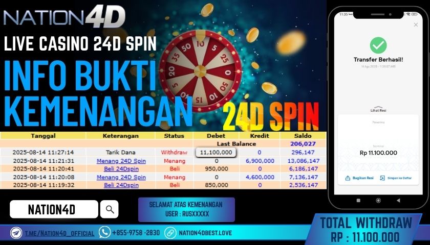 NATION4D – LIVE CASINO 24D SPIN RP.11,100,000 LUNAS!!