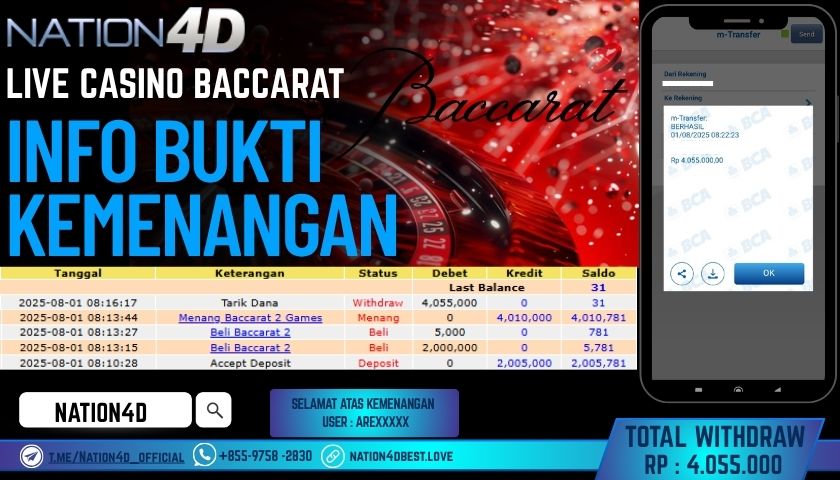 NATION4D – LIVE CASINO BACCARAT RP.4,055,000 LUNAS!!