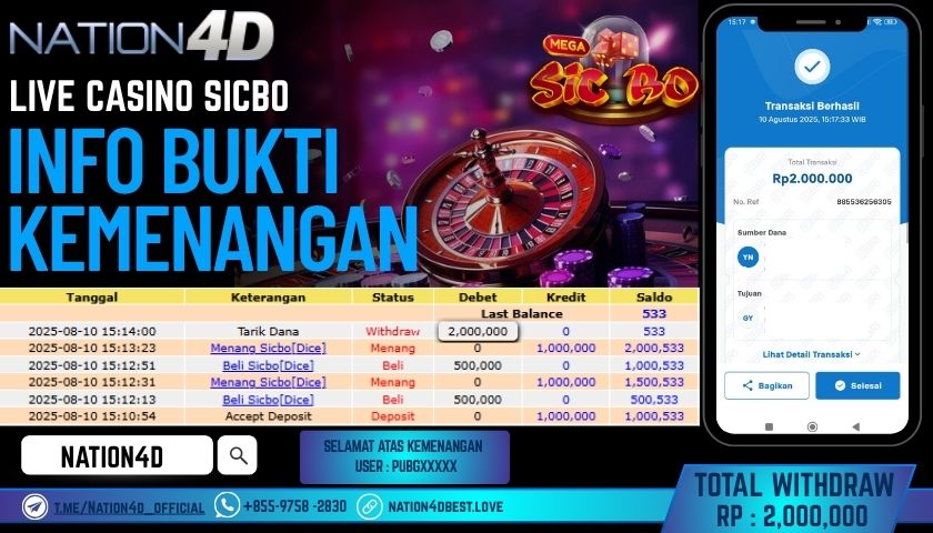 NATION4D – LIVE CASINO SICBO RP.2,000,000 LUNAS!!