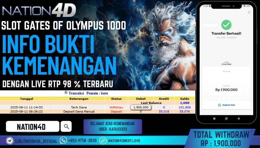 NATION4D – SLOT GATES OF OLYMPUS 1000 RP.1,900,000 LUNAS!!