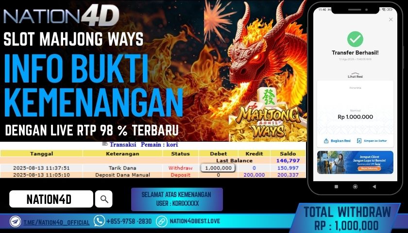 NATION4D – SLOT MAHJONG WAYS RP.1,000,000 LUNAS!!