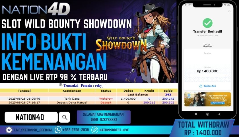 NATION4D -SLOT WILD BOUNTY SHOWDOWN RP.1,400,000 LUNAS!!