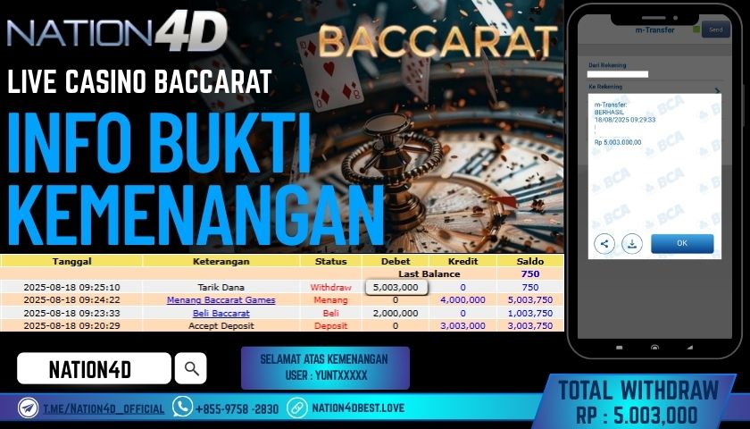 NATION4D – LIVE CASINO BACCARAT RP.5,003,000 LUNAS!!