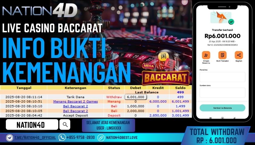 NATION4D – LIVE CASINO BACCARAT RP.6,001,000 LUNAS!!