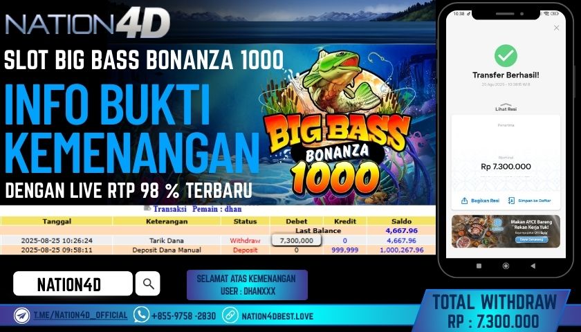 NATION4D -SLOT BIG BASS BONANZA 1000 RP.7,300,000 LUNAS!!