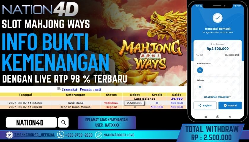NATION4D – SLOT MAHJONG WAYS RP.2,500,000 LUNAS!!