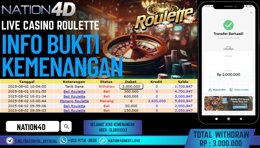 NATION4D – LIVE CASINO ROULETTE RP.3,000,000 LUNAS!!